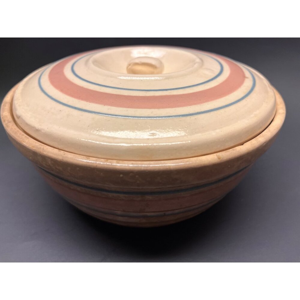 Vintage McCoy Pink and Blue Striped Beehive Covered Dish